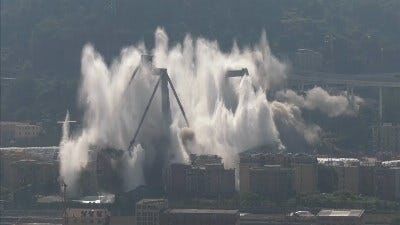Remaining Parts of Collapsed Italian Bridge Demolished