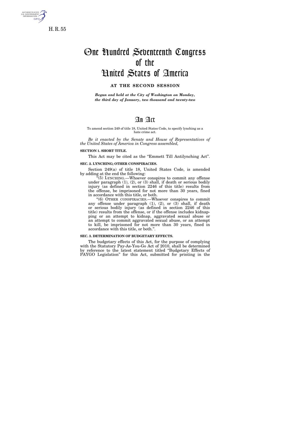 Emmett Till bill information