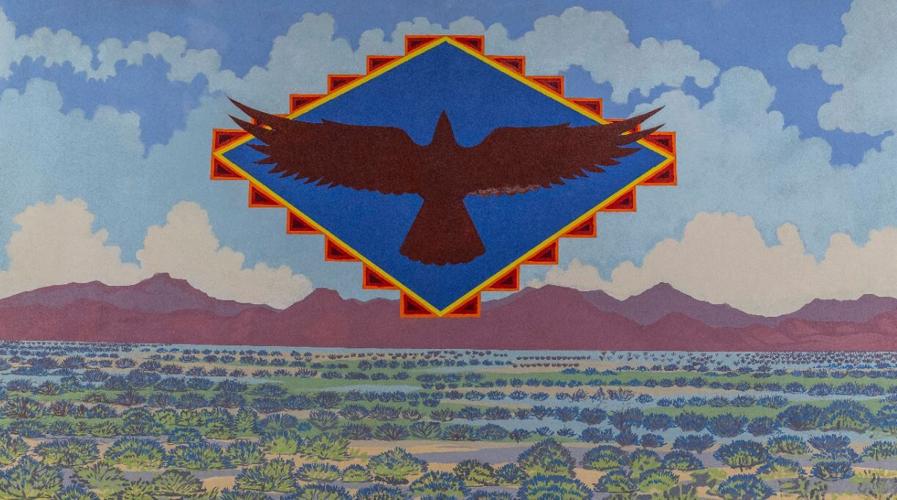 Ben Aleck, Kwe'naa'a (eagle), circa 2010, acrylic on canvas, 6x10 feet.