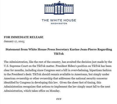 White House TikTok ban statement