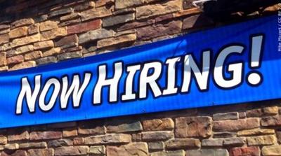 Now Hiring, blue sign
