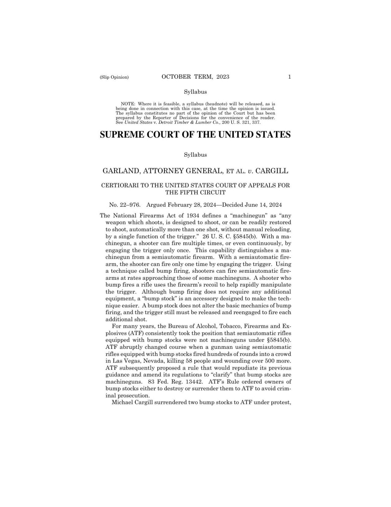 Supreme Court ruling on bump stock bans