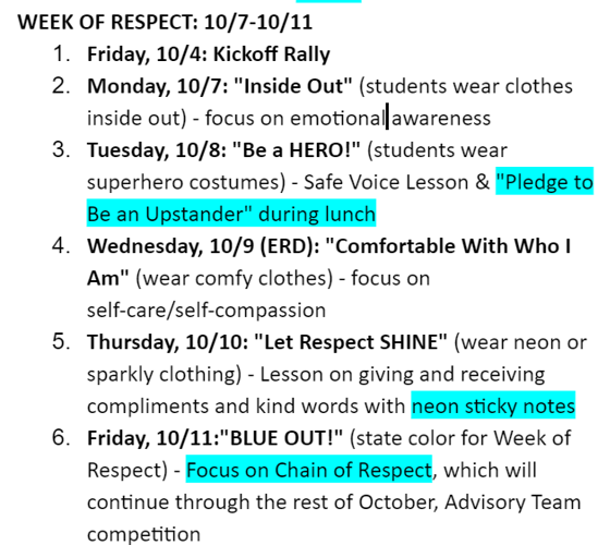 Carson Middle School schedule week of respect .png
