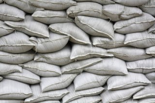 Sandbags piled up