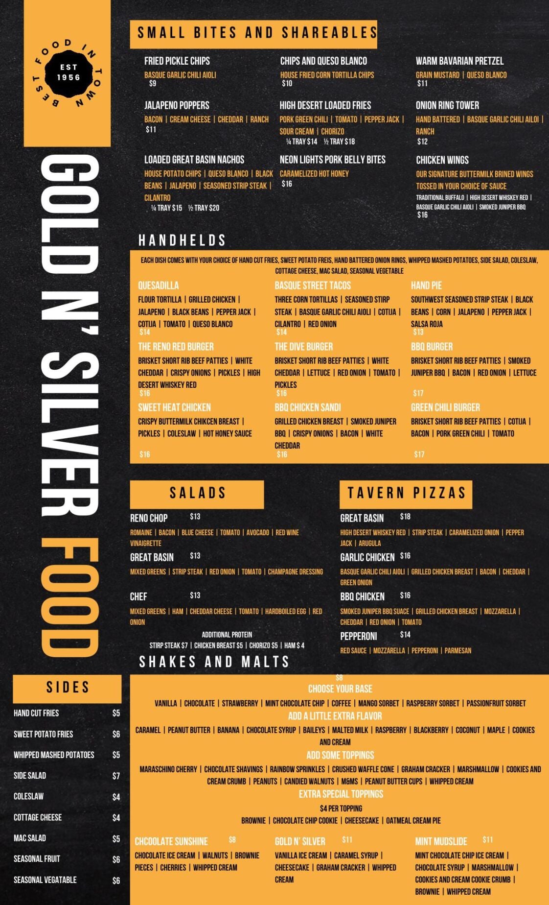 Gold 'N Silver Inn bar menu