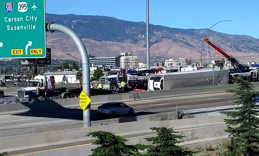 Daytime photo of semi-truck crash