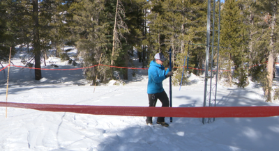Jeff Anderson, Hydrologist with USDA, measures snow in Mount Rose
