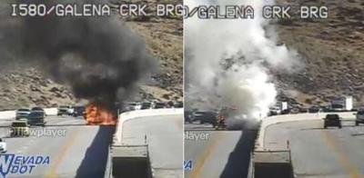 Car Fire Blocks Portion of I-580 South Near Galena Creek Bridge