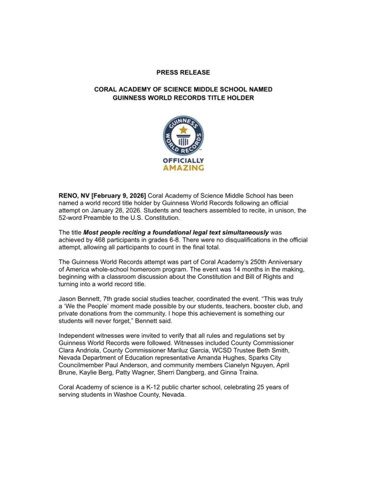 Coral Academy world record