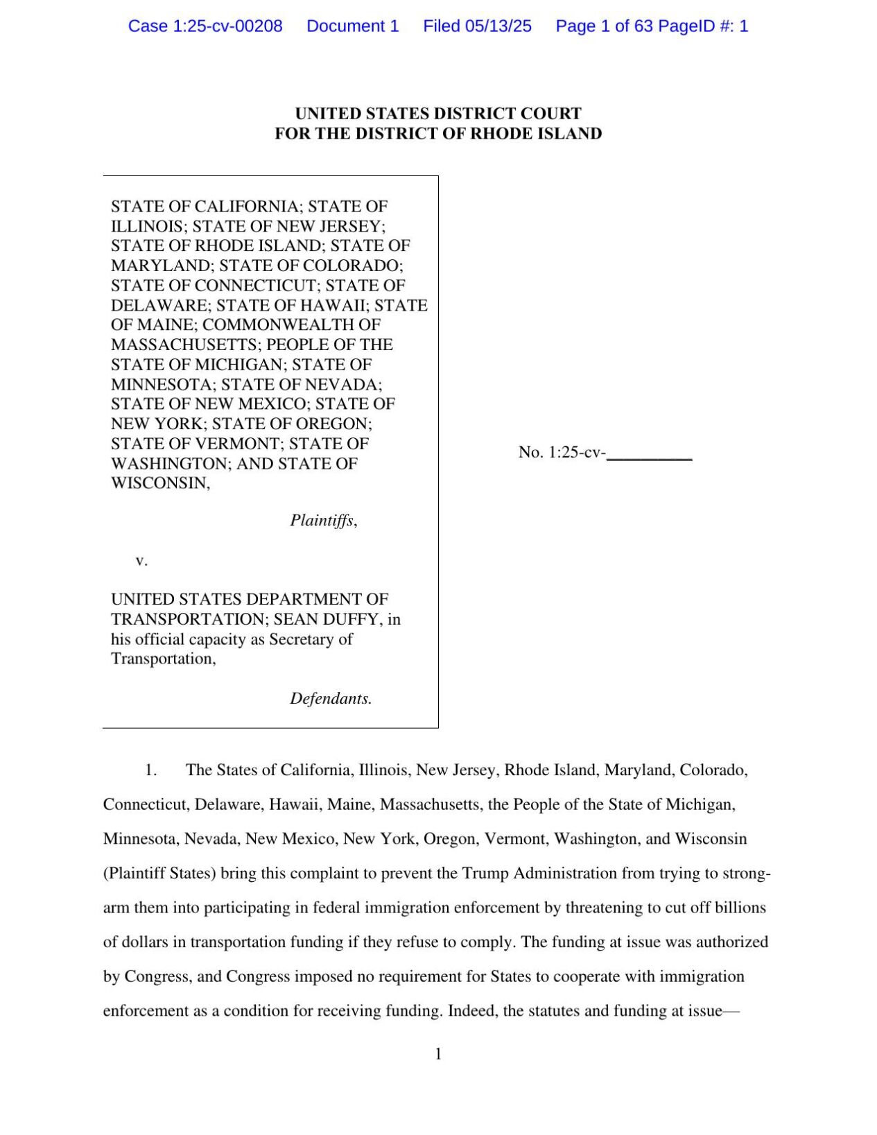 State of California , et al v. USDOT