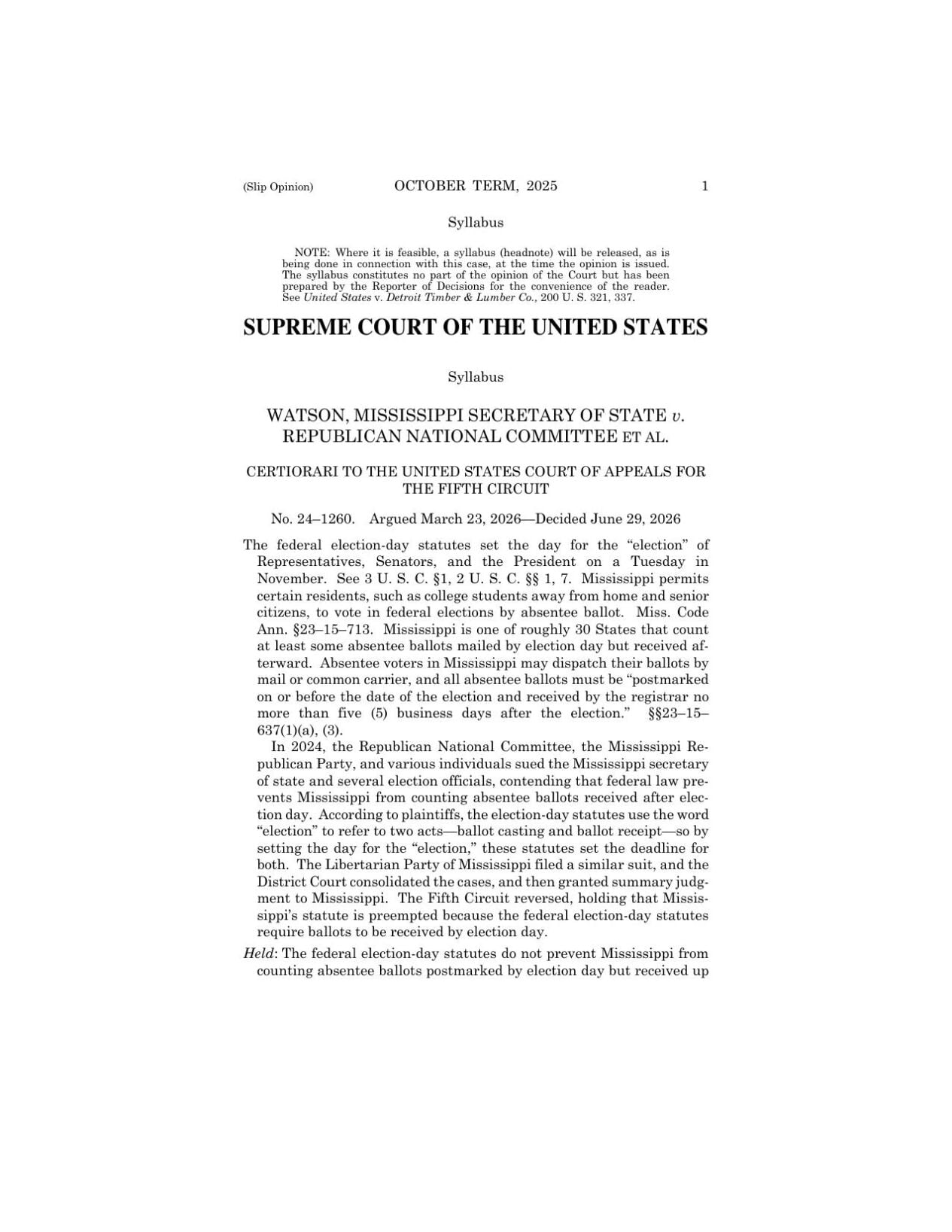 Supreme Court mailed ballots