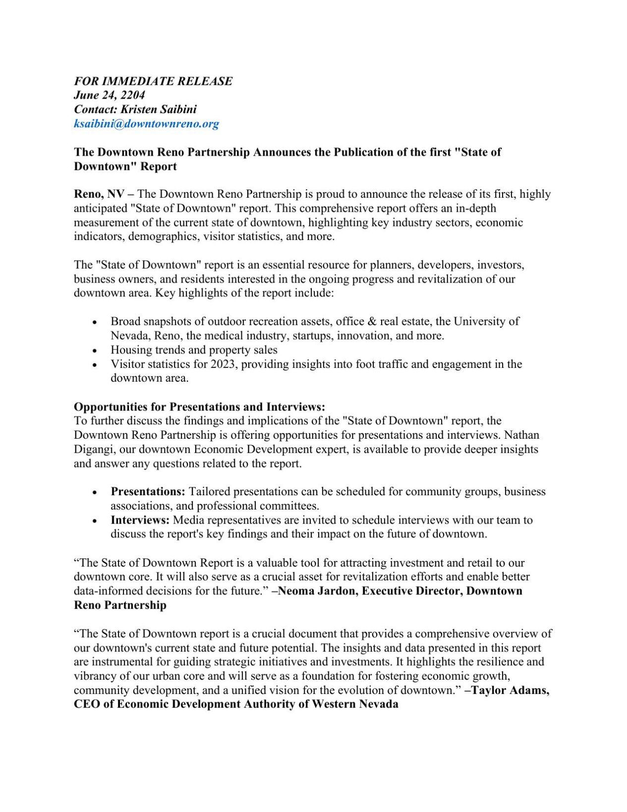 Reno State of Downtown Report