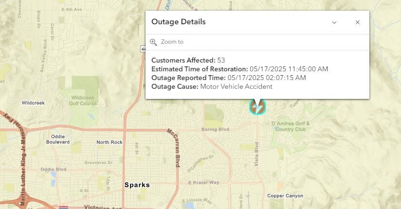 53 without power in Sparks after early morning crash