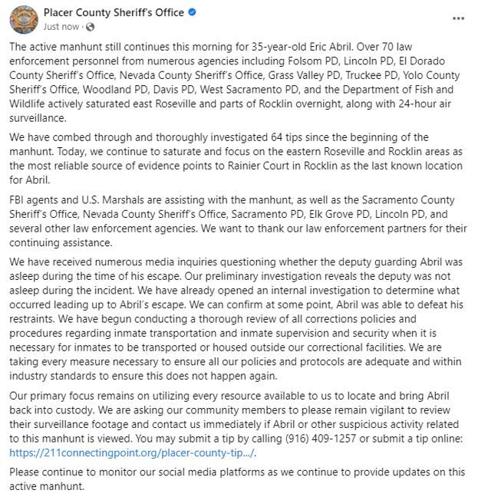 Placer County Sheriff's Office update