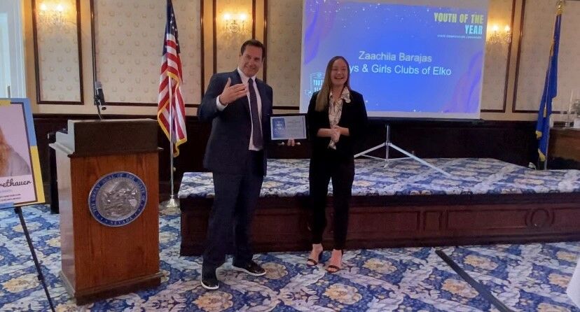 Zaachila Barajas, Nevada's Youth of the Year, with Secretary of State Cisco Aguilar.