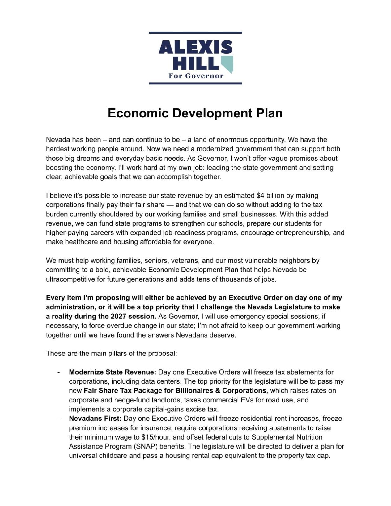 Alexis Hill economic plan