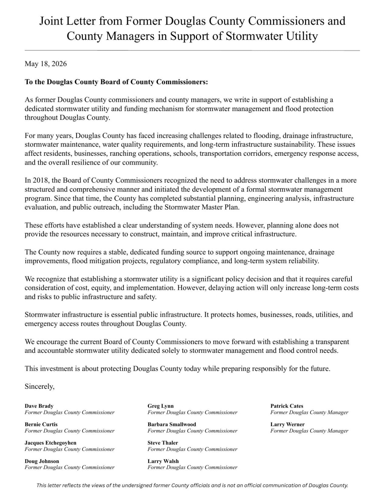Letter from former Douglas County commissioners