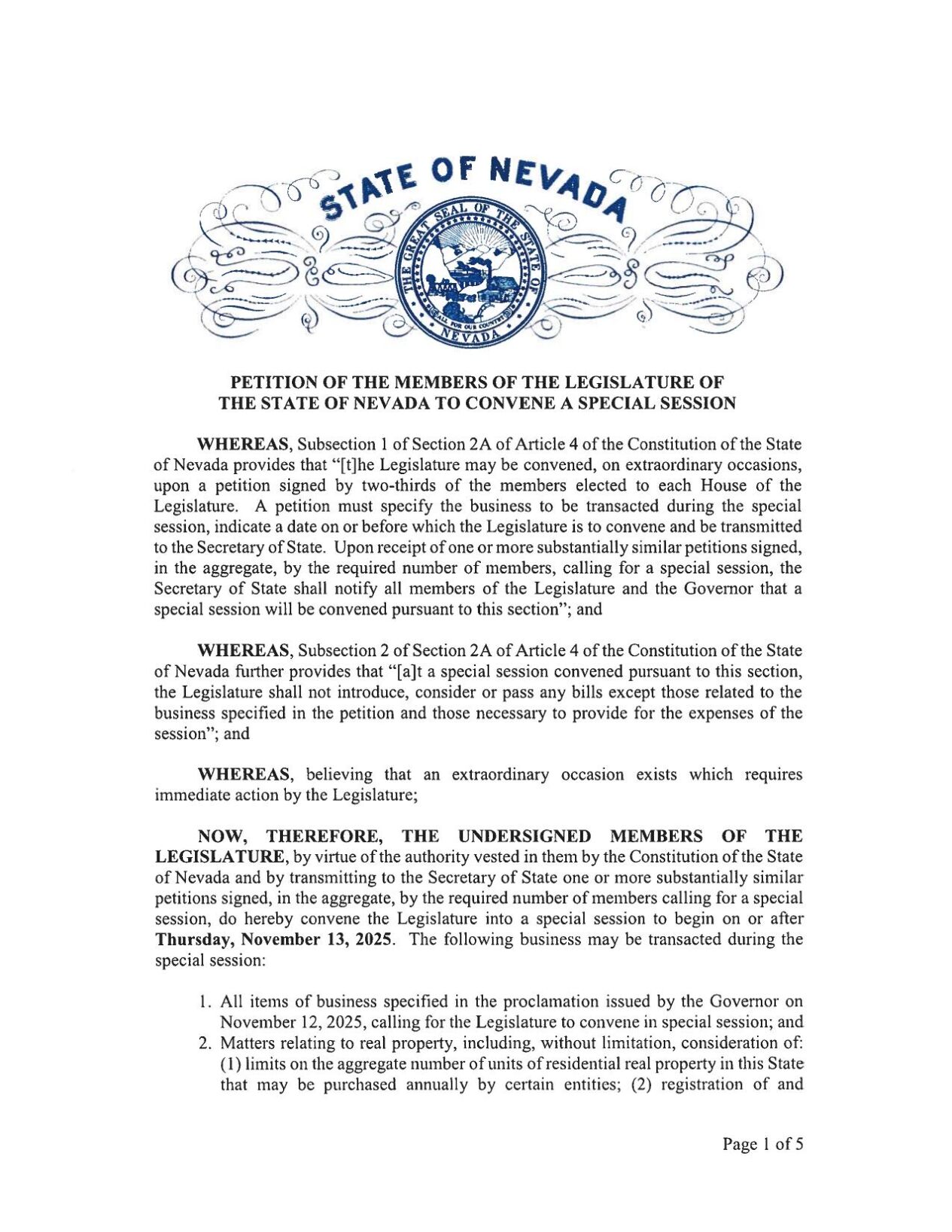 Petition of the Members of the Legislature to Convene a Special Session 11.18.25.pdf
