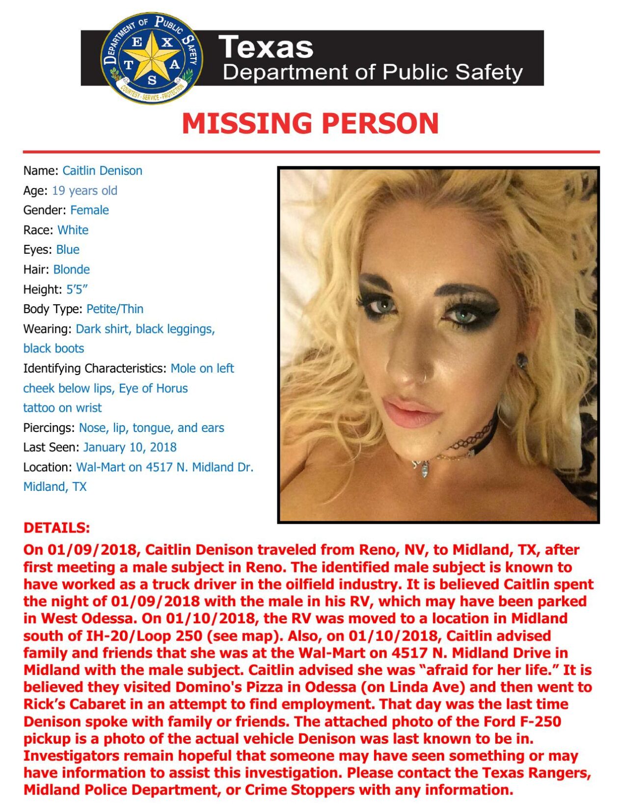 Caitlin Denison Missing Person Flyer