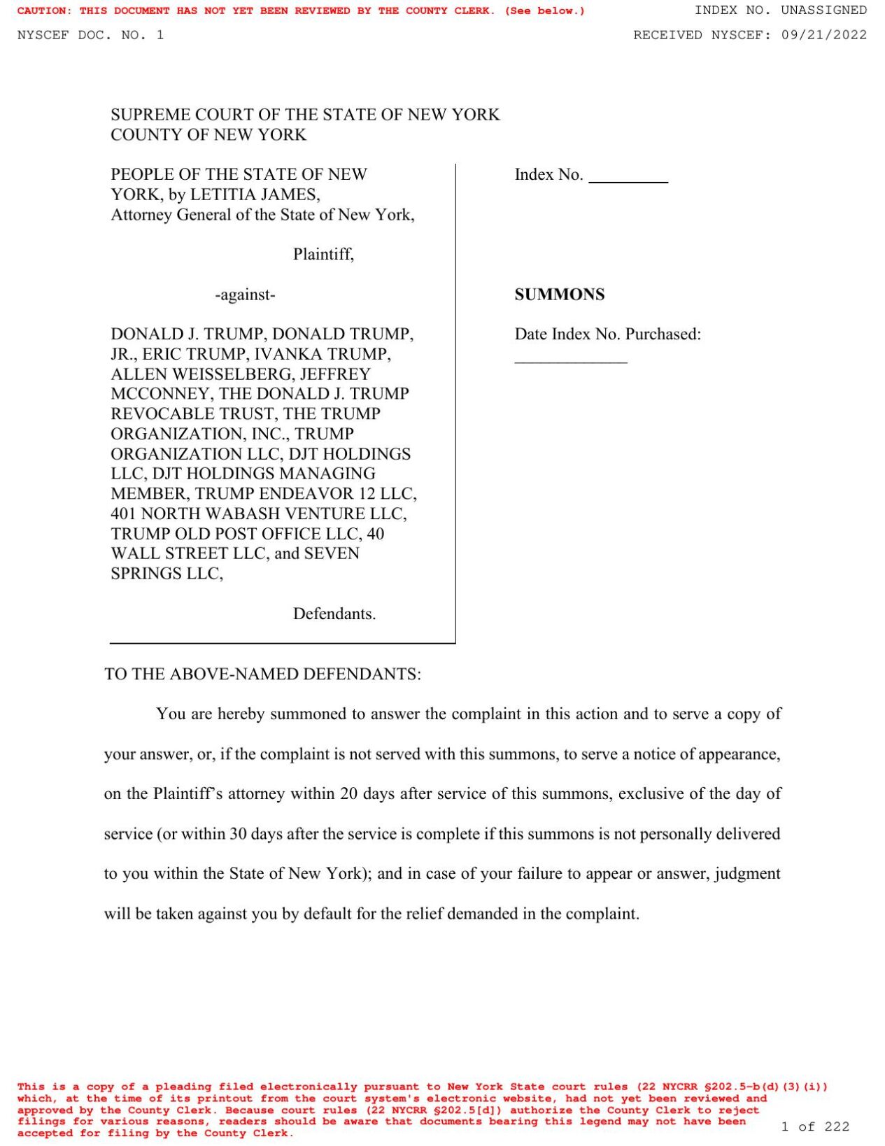 NY AG Trump Organization Lawsuit