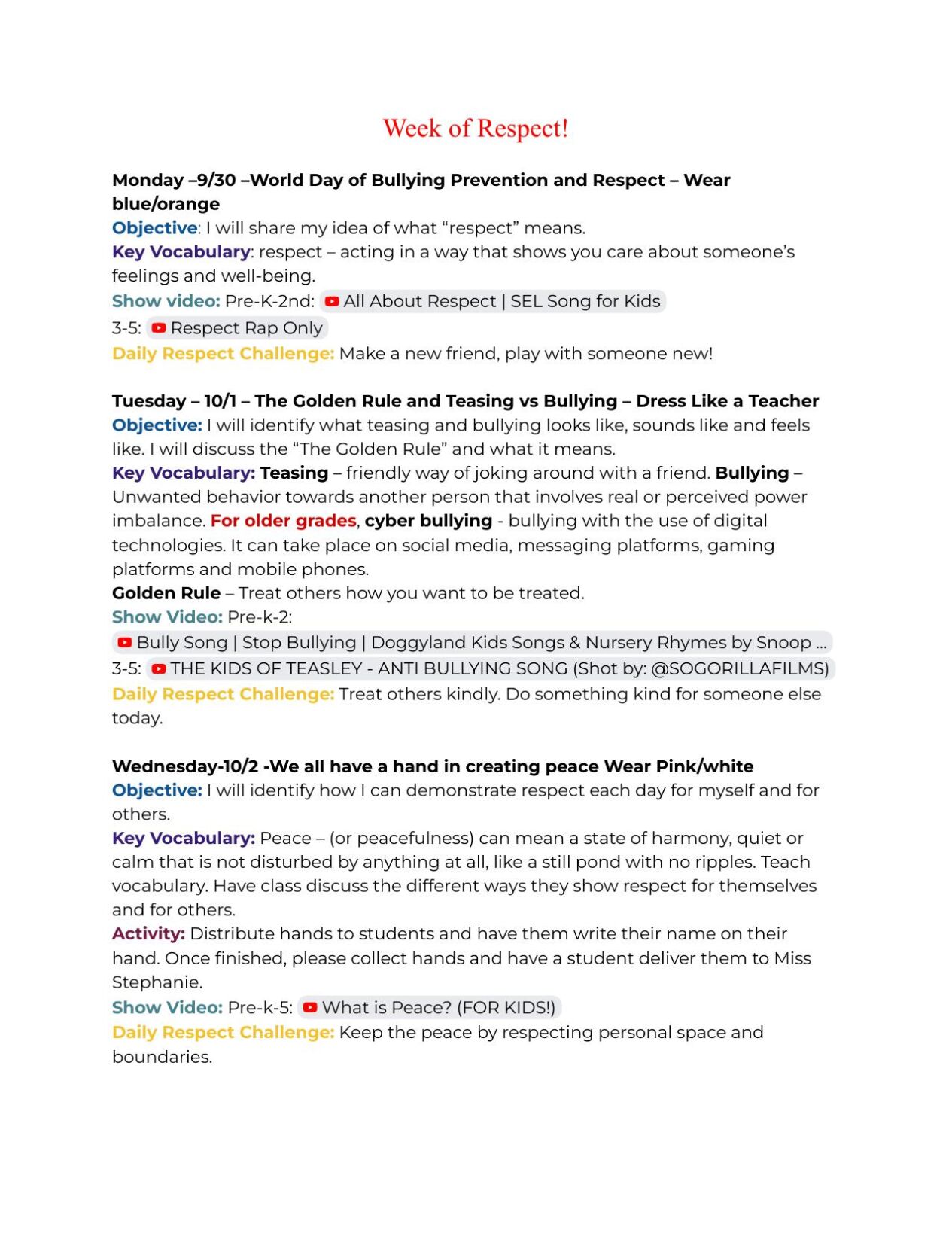 Week of Respect - Seeliger