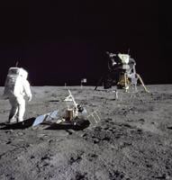 Far above the Earth, NASA's Apollo lunar lander put astronauts on the moon