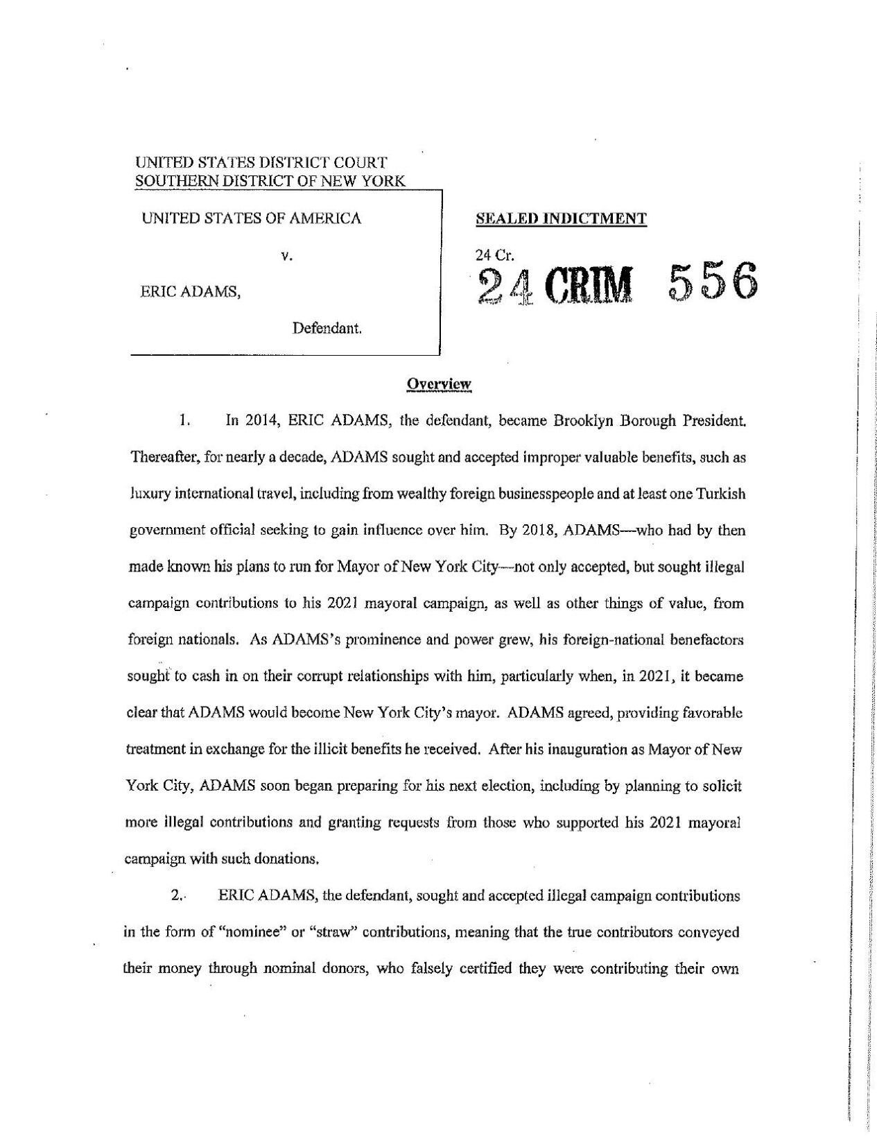 NYC mayor federal indictment