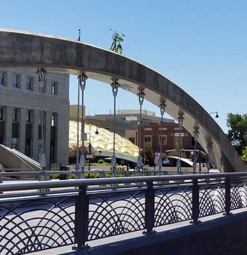 LimeBike Seen on Top of Virginia Street Bridge in Downtown Reno