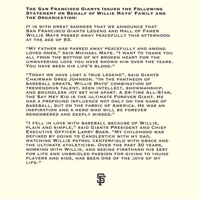 San Francisco Giants Statement
