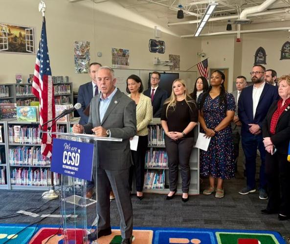 Governor Lombardo inside school