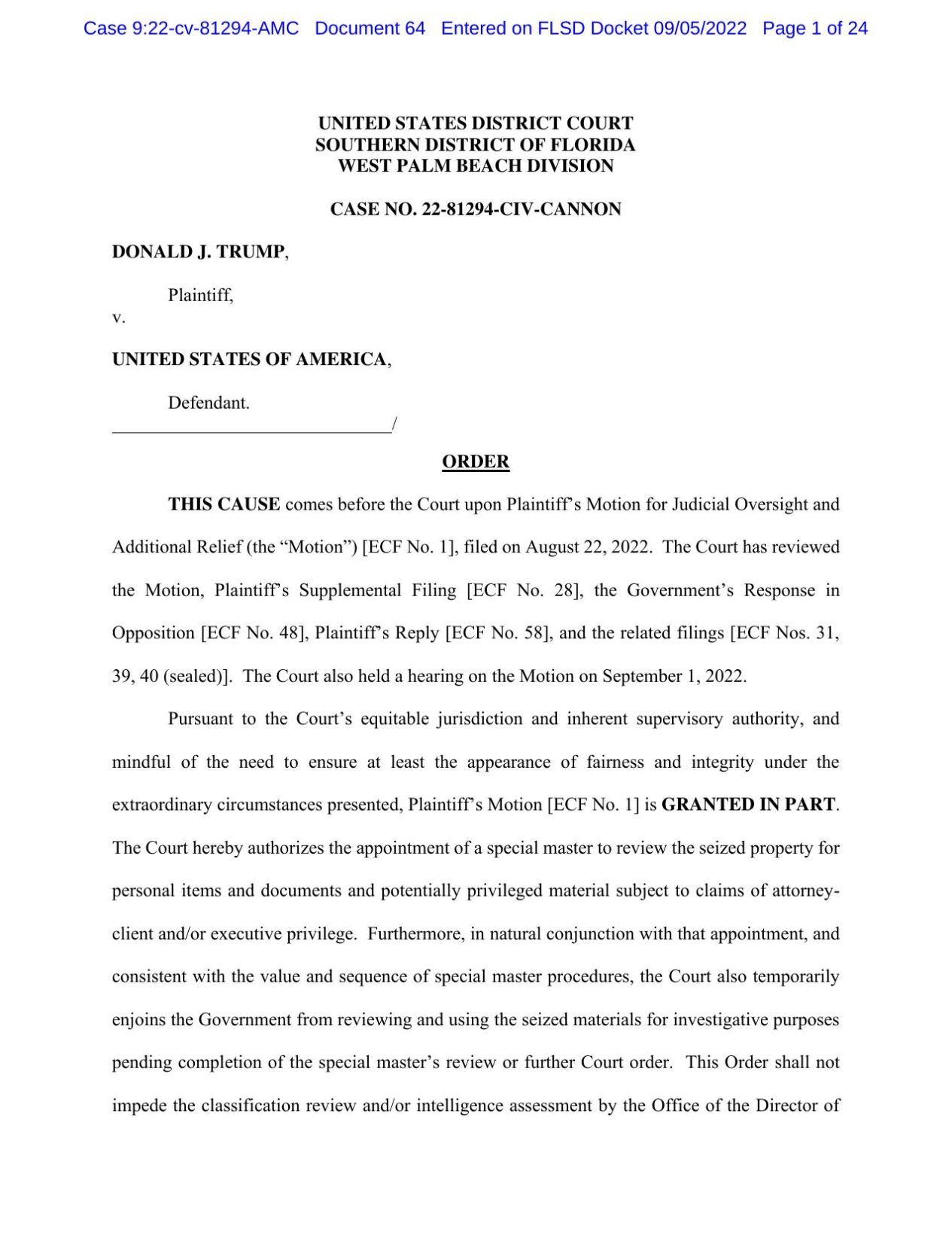 Special Master request approved