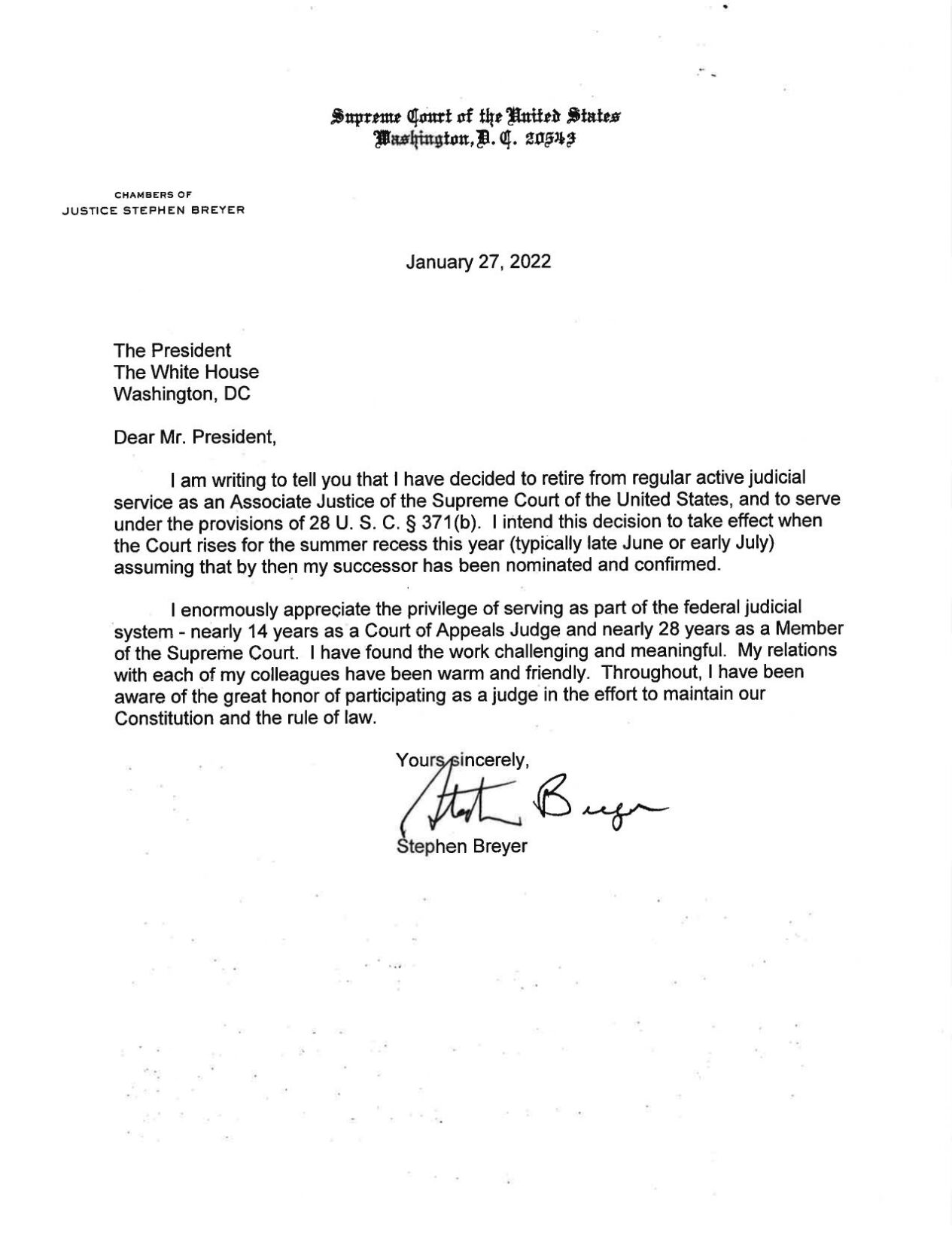 Justice Breyer Letter