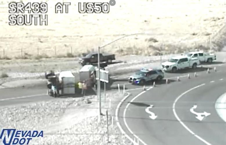 overturned semi at US50 @ SR439 roundabout