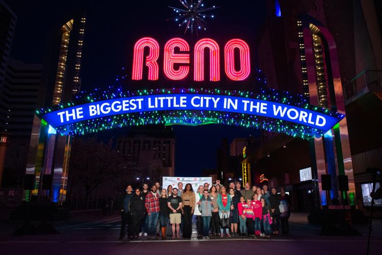 Reno Arch lit up Blue and Green for National Donate Life Month