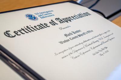 Certificate of Appreciation for WCSO Deputy Mark Kester