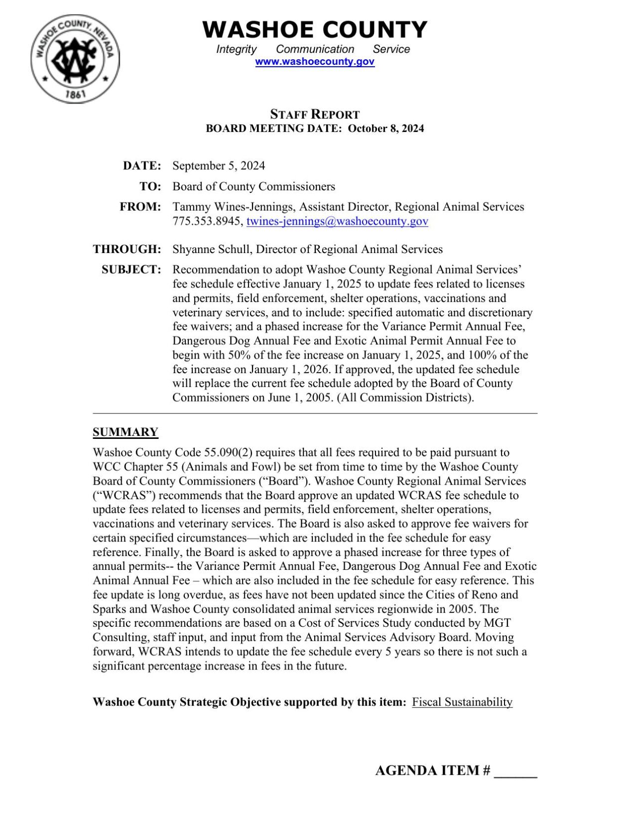 Washoe County fee schedule