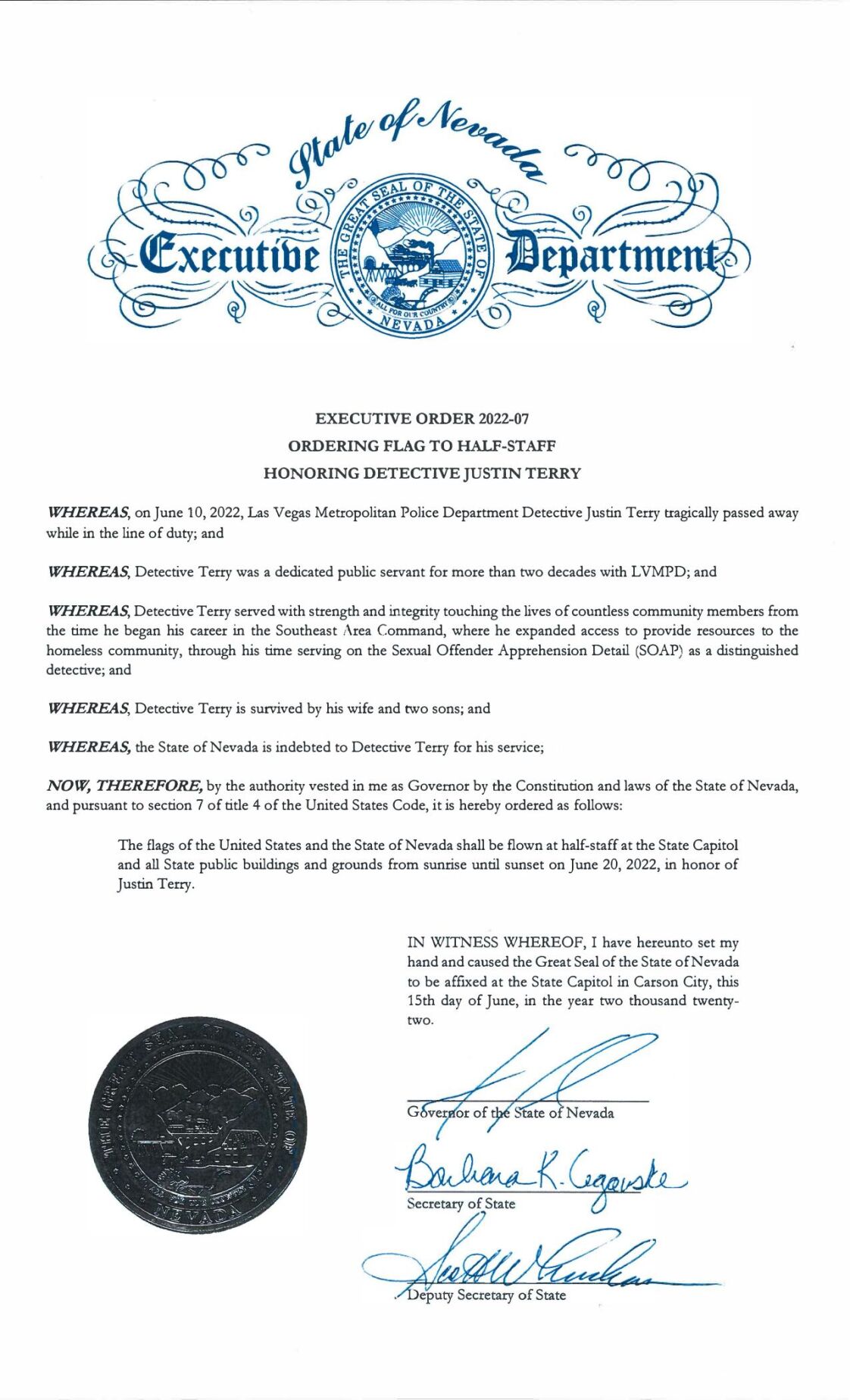 Gov. Sisolak orders flags at half-staff