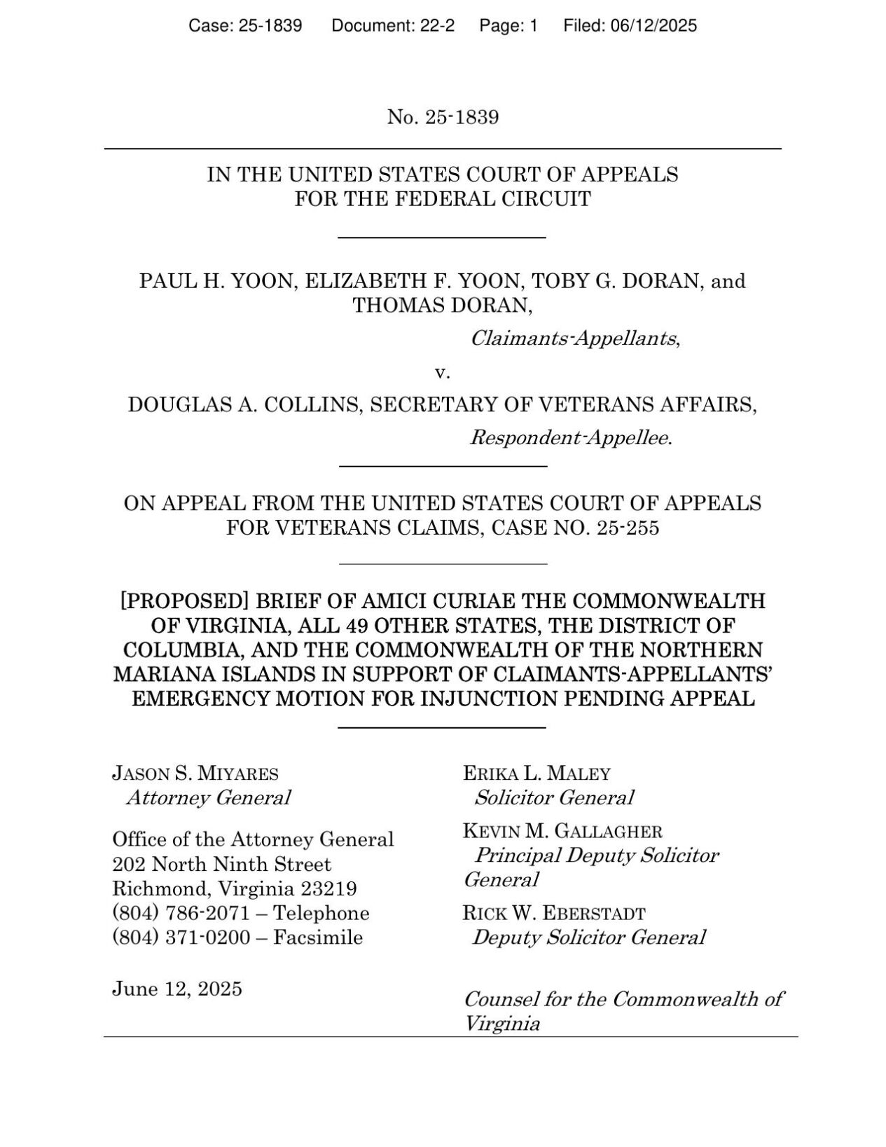 Yoon v. Collins - Amici Curiae Brief