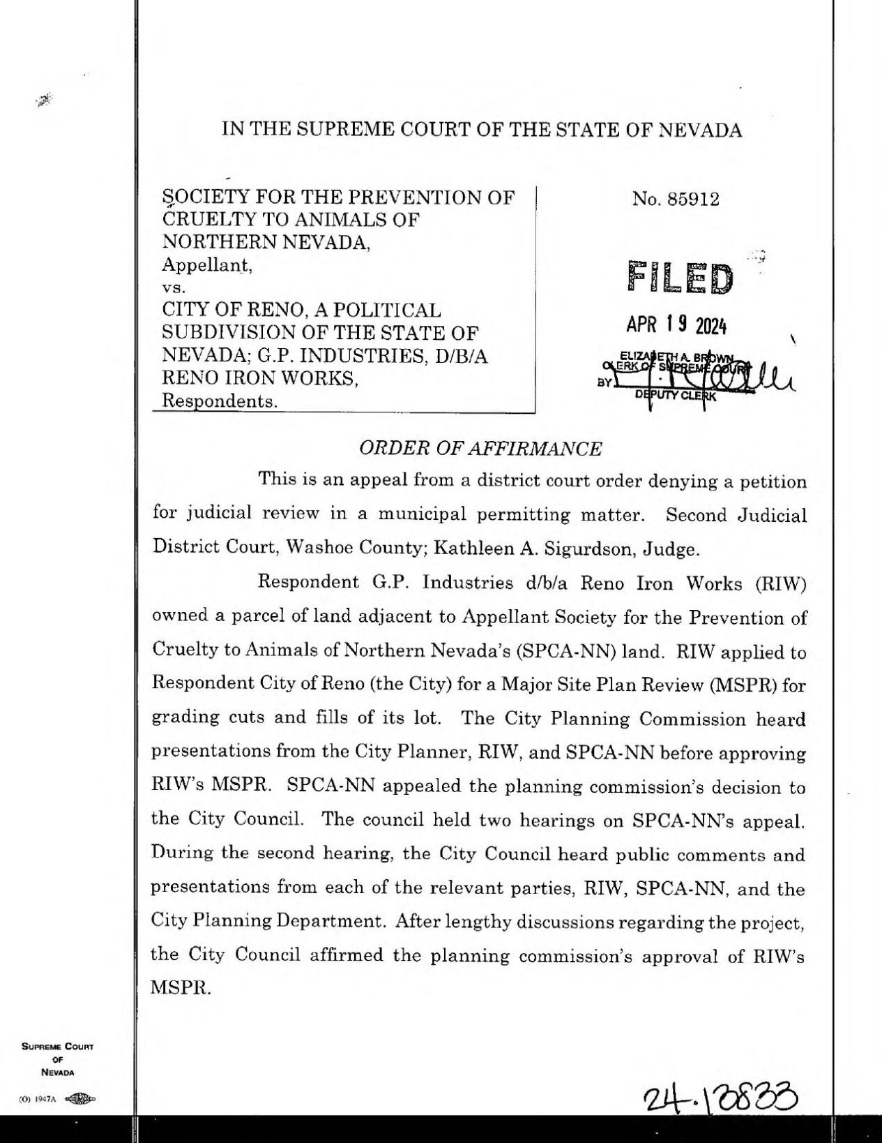 SPCA vs City of Reno