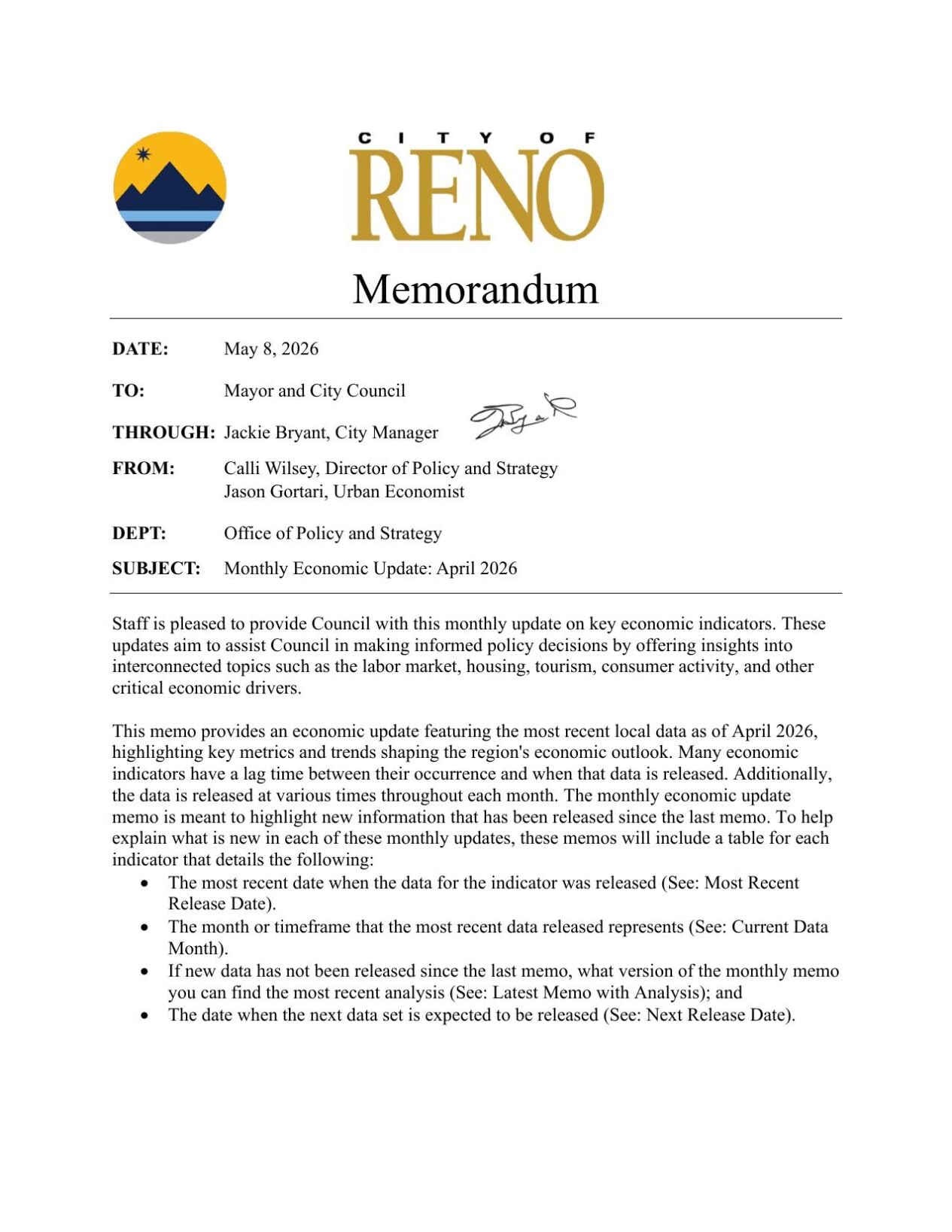 City of Reno tourism update for April 2026