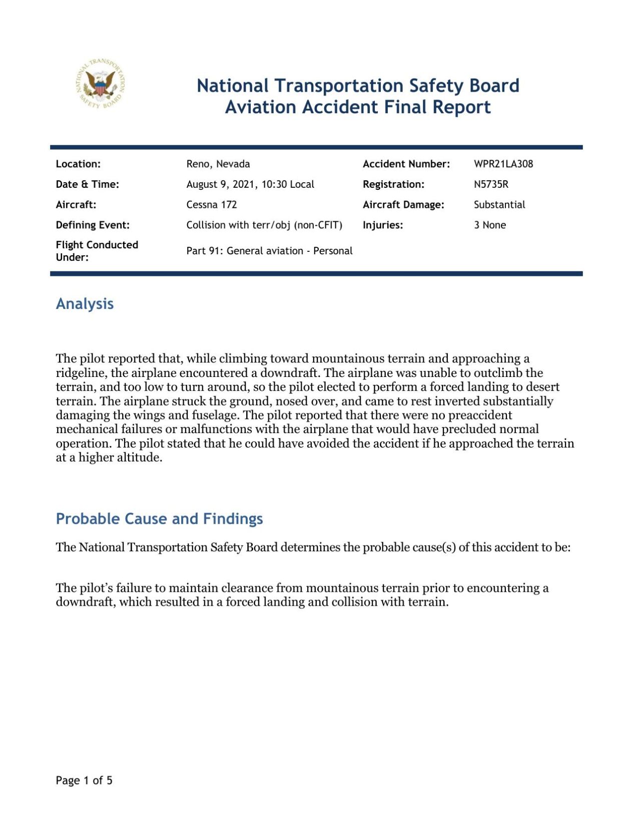 NTSB plane crash report