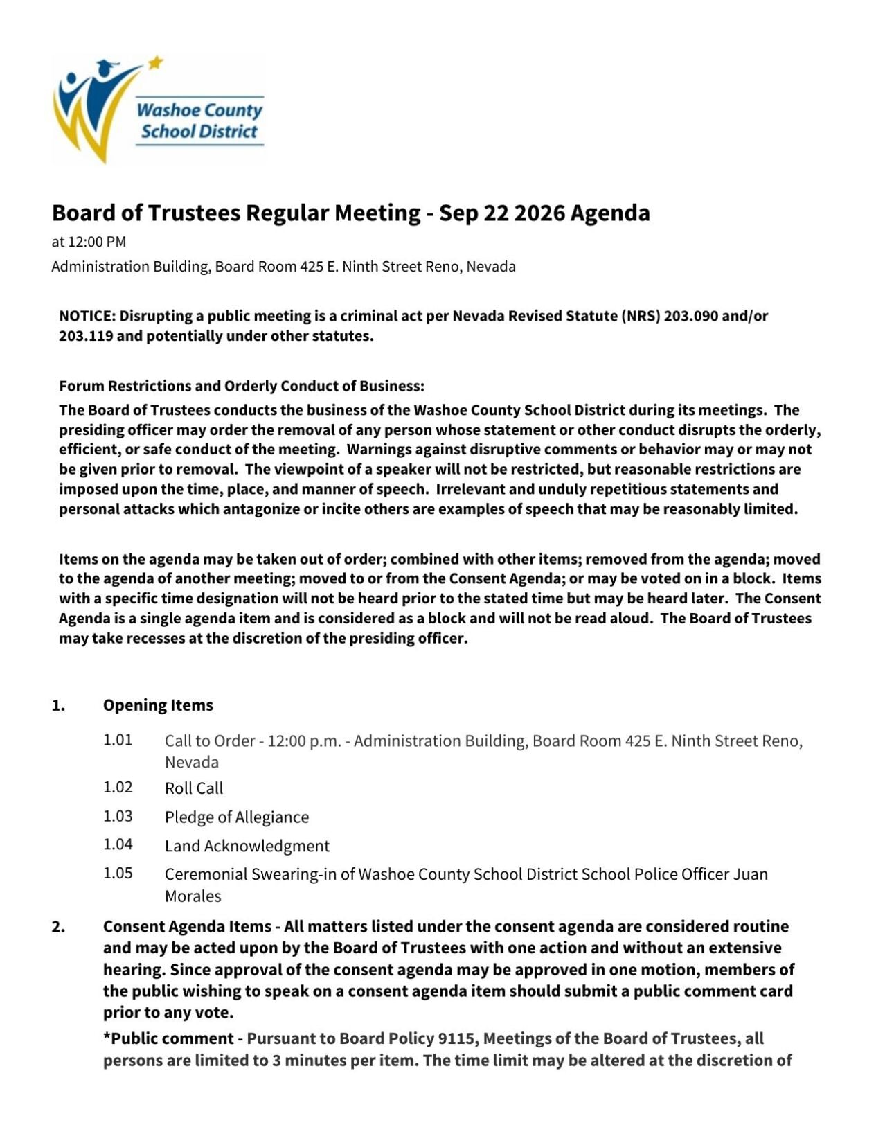 WCSD Trustee public meeting