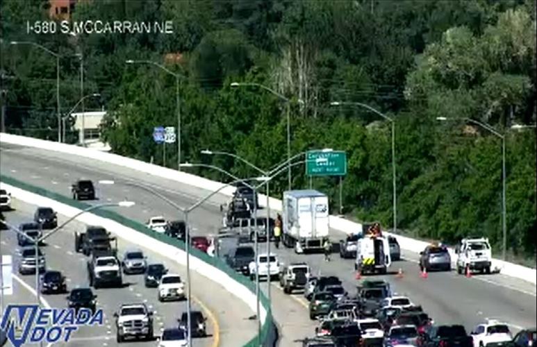 Semi crash blocking lanes on I580