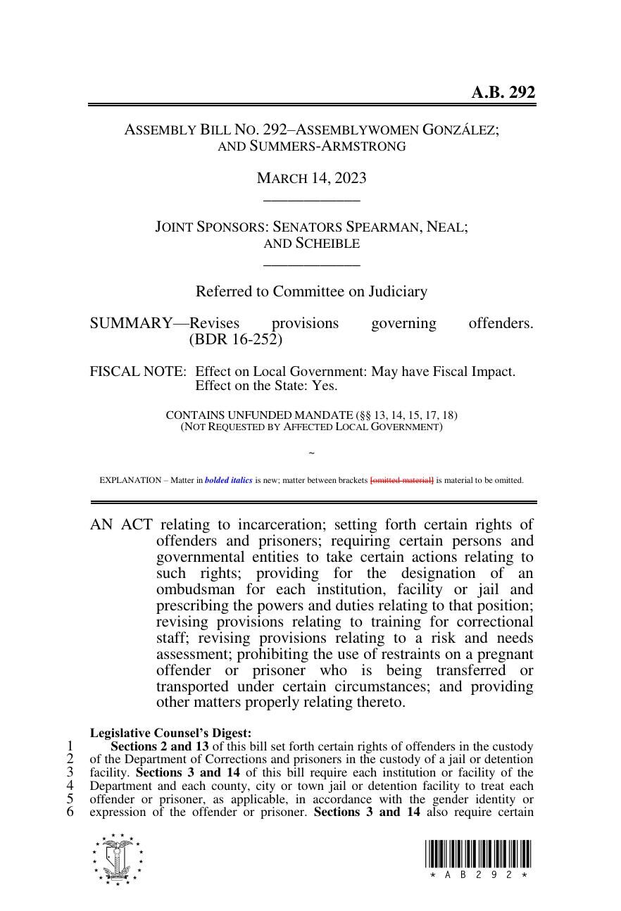 AB 292 would expand access to health care for incarcerated Nevadans