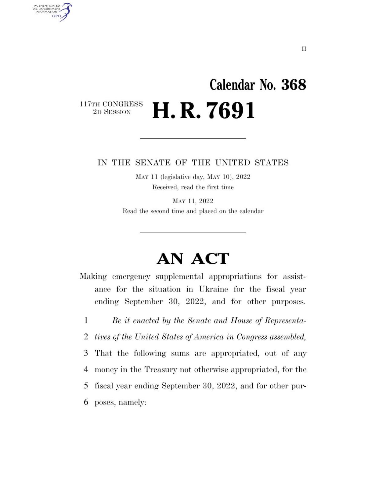 HR 7691 Ukraine Aid