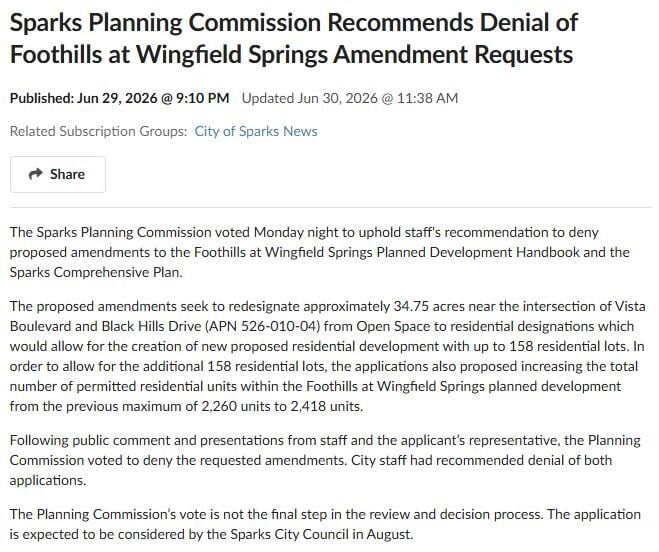 Planning Commission denies Foothills at Wingfield Springs proposed ...