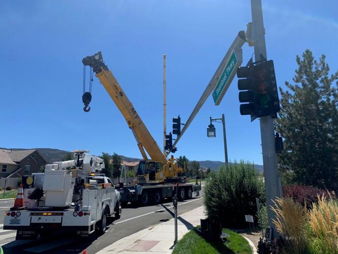 Traffic Signal At Veterans Parkway And Steamboat Parkway On Four-Way Stop After Crash Involving Crane