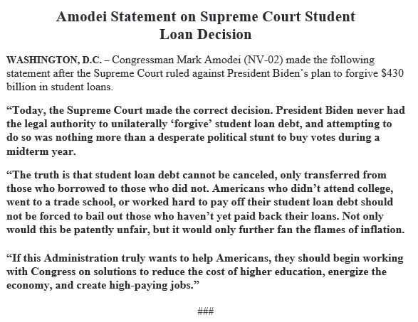 Rep. Amodei statement