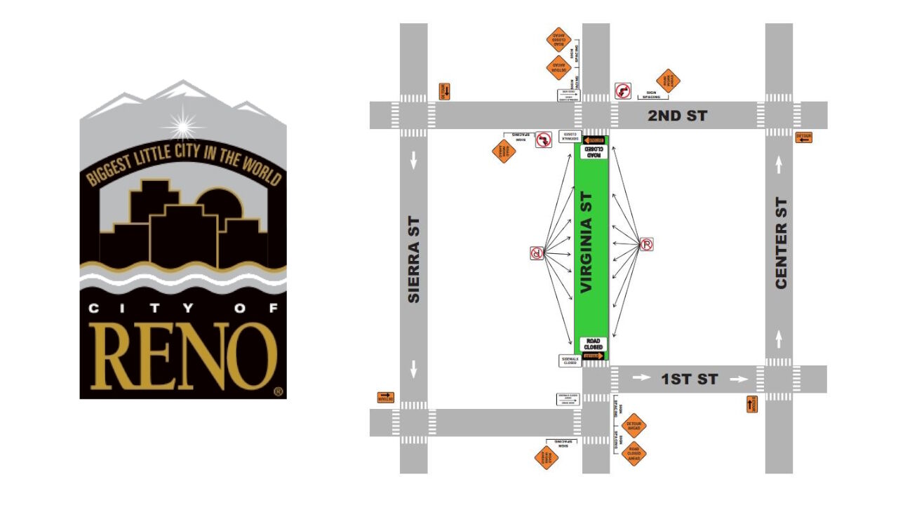 Virginia Street Reno Map Virginia Street in Downtown Reno closed Monday between 1st and 2nd ...