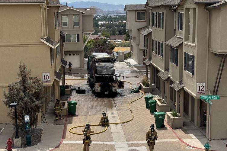 Overlooking garbage truck fire